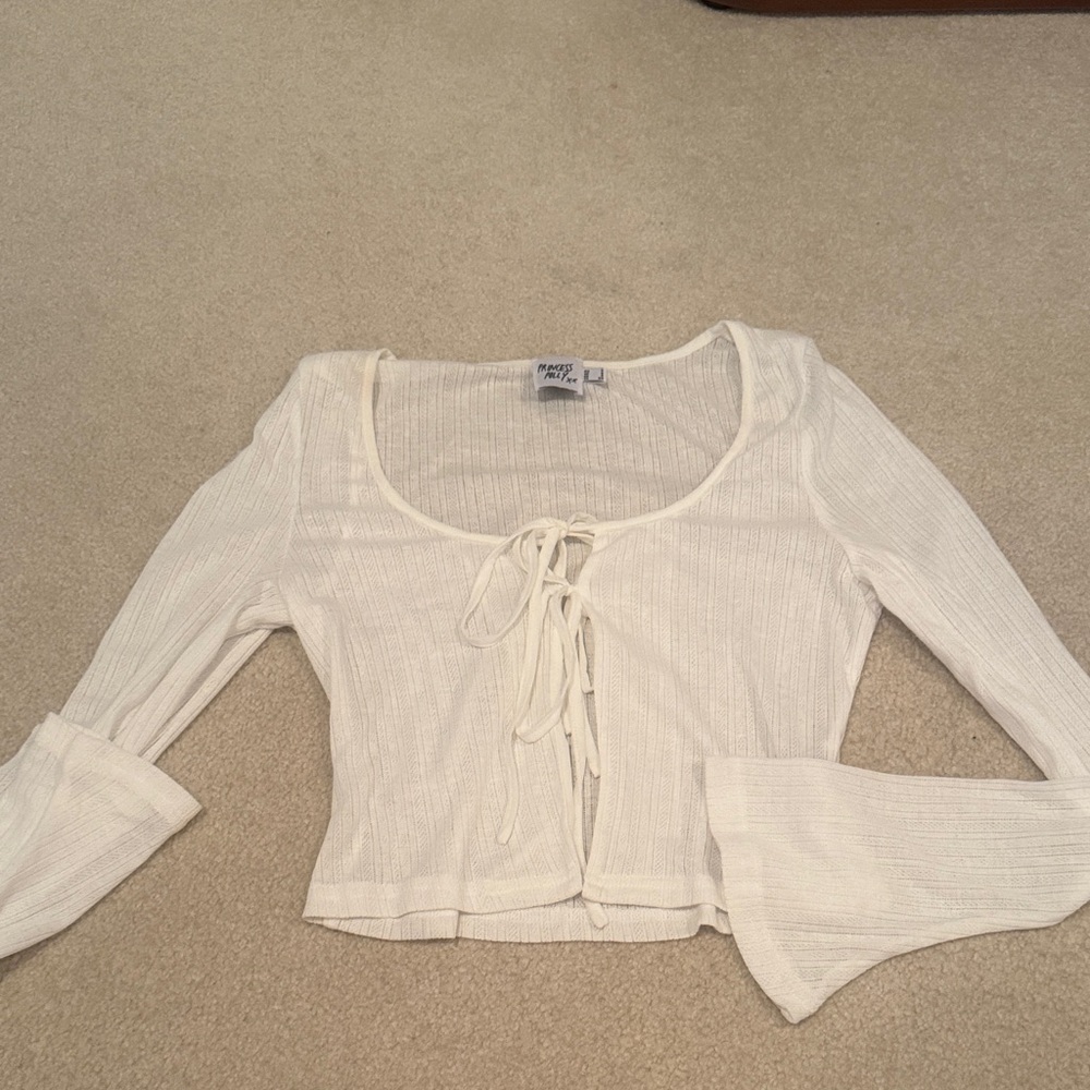 Princess Polly Cream Lace-Up Ribbed Crop Top